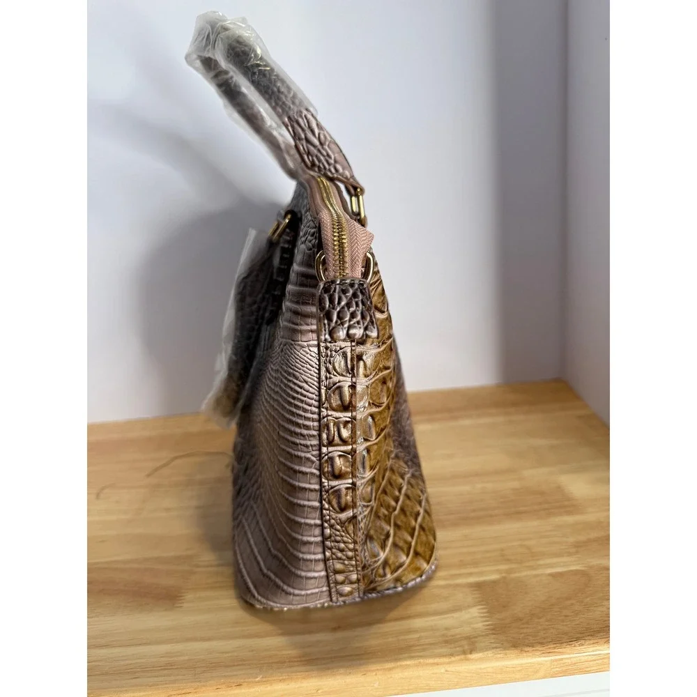 Croc-Embossed Taupe &‎ Honey Satchel – Designer-Inspired Elegance